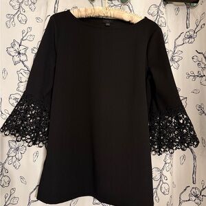 Ann Taylor Black Blouse with Lace Sleeves